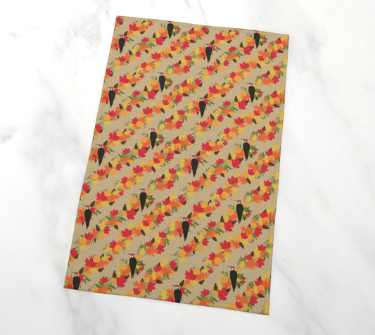 Autumnal woodpecker tea towel