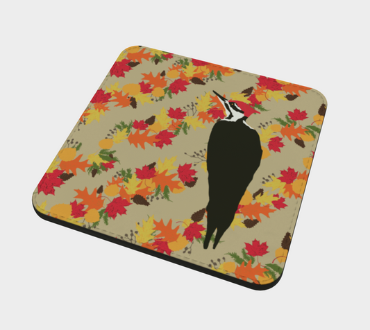 Autumn woodpecker coaster
