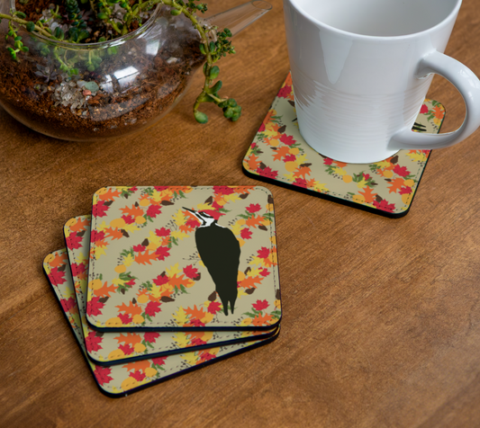 Autumn woodpecker coaster