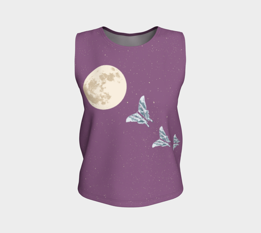 Loose tank purple moth all-over print