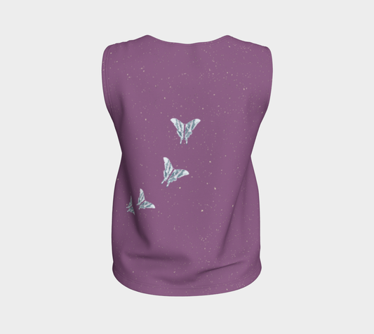 Loose tank purple moth all-over print