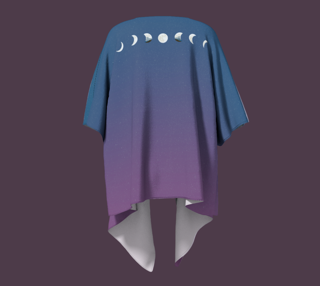 Blue and purple gradient coverall with moon phases motif on back.