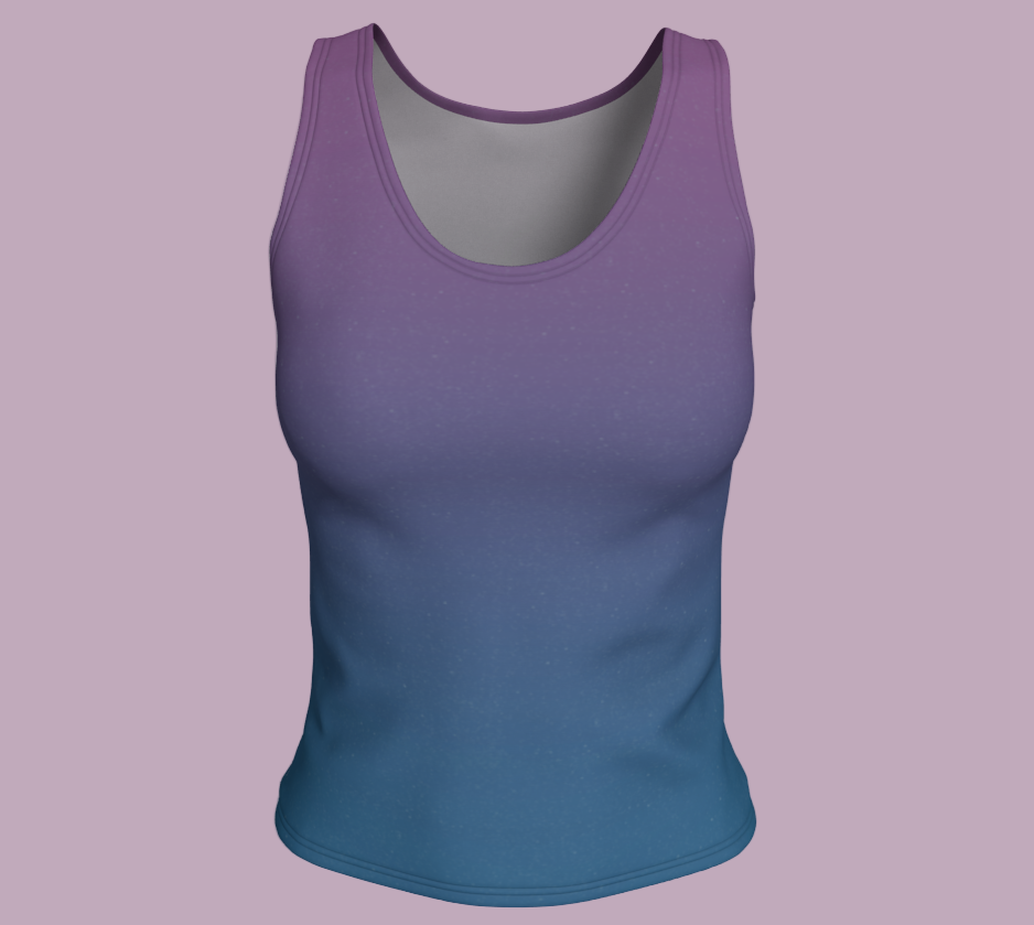Blue and purple gradient tank top with wide straps in regular length.